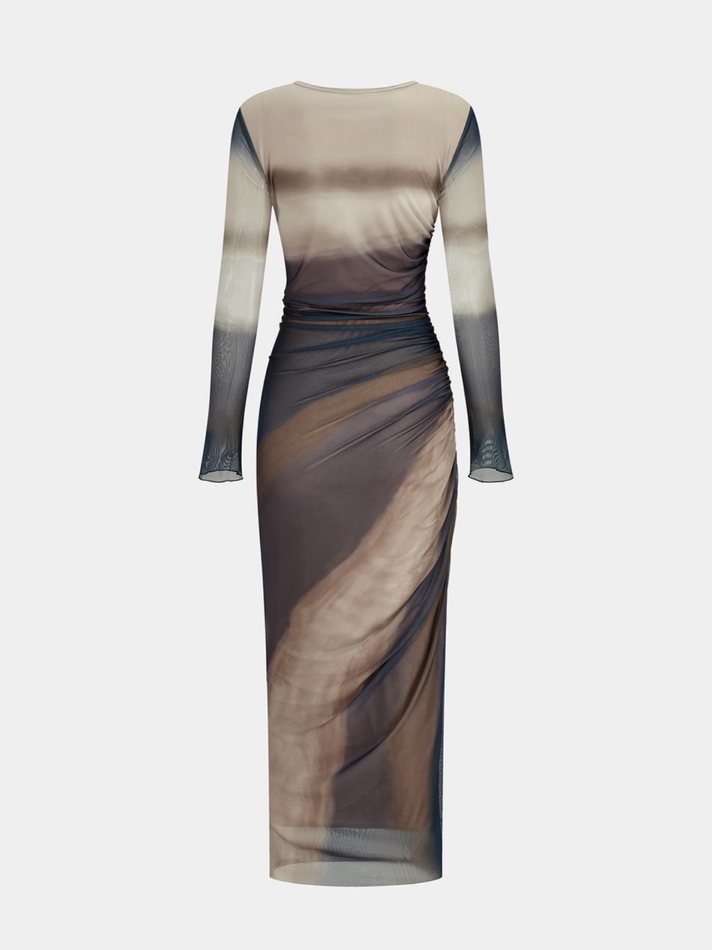 Commense Long Sleeve Ruched Mesh Ombre Maxi Dress - Picture 4 of 7